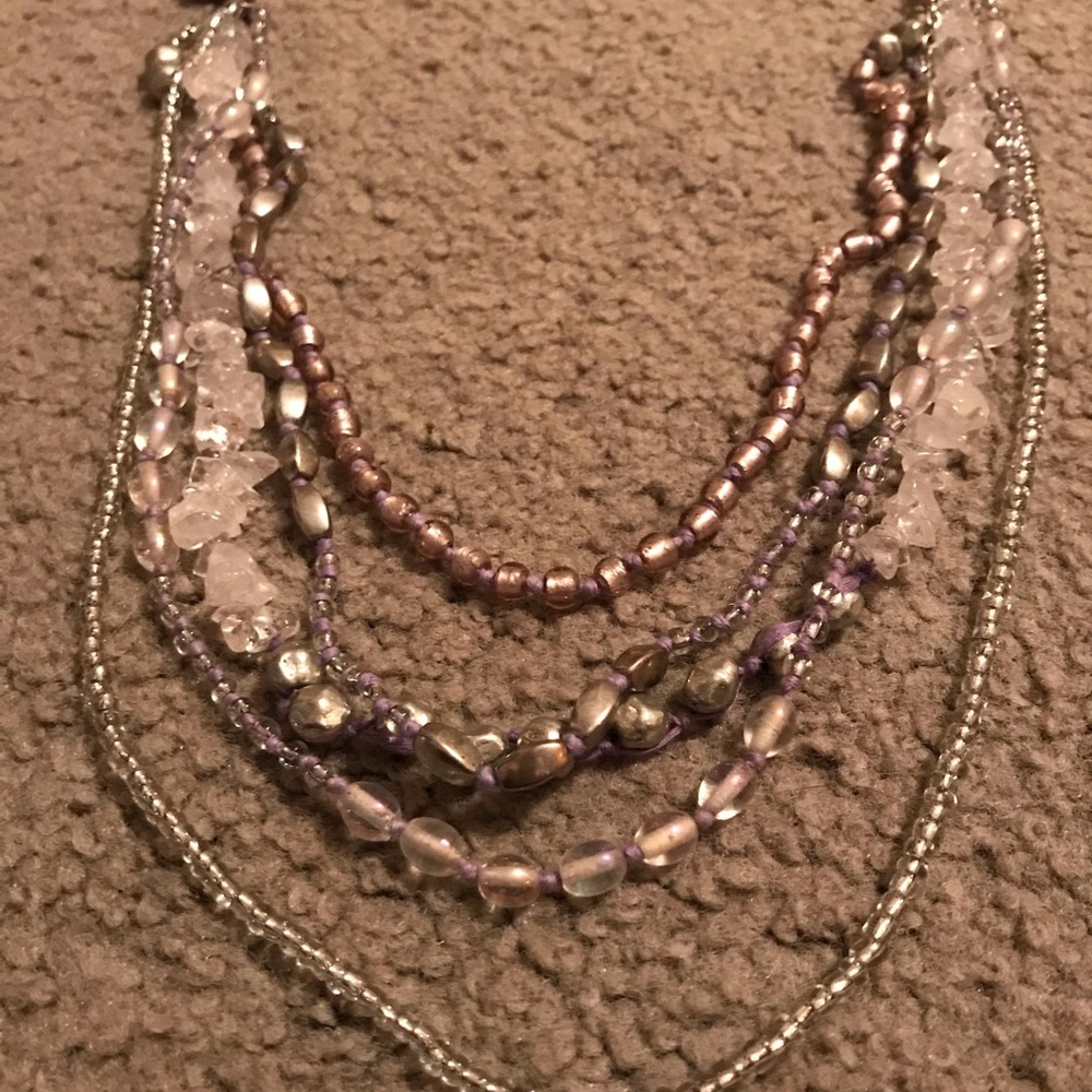 Silver and purple multiple layered necklace
